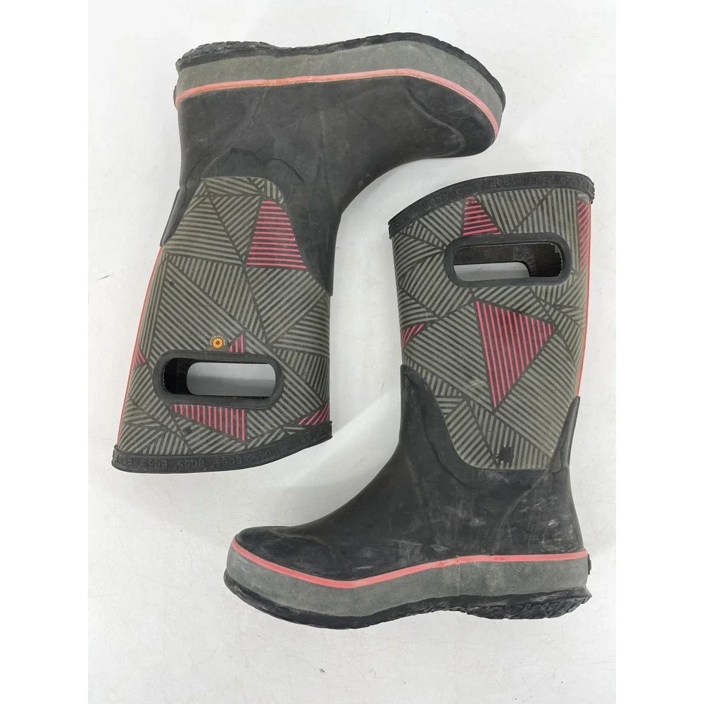 BOGS Youth Waterproof Rain Boots Geometric Print Size Youth 1 Green Khaki (EU31)
